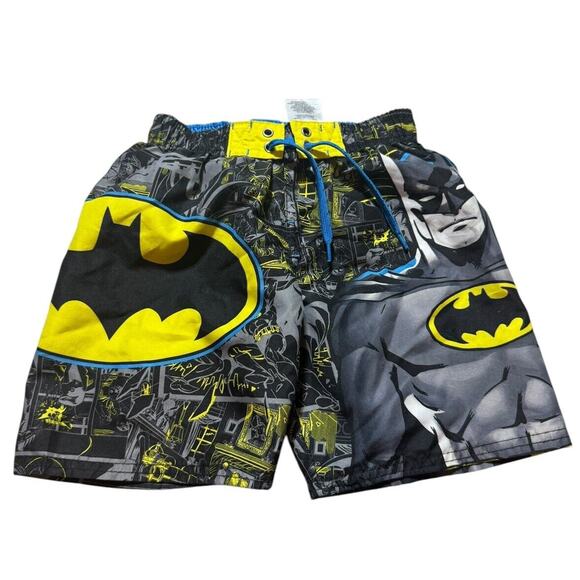 Batman DC Comics Swim Trunks Kids Size XS Blue Black‎ Yellow Elastic Waist - Picture 1 of 3